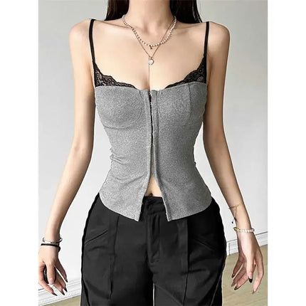 Gray Splice American Design Sensation Women's Slim Fit Tank Top Inner Wear Autumn Winter New Style Fashionable Small Audience To