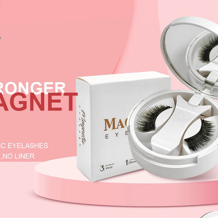 Magnetic Eyelashes Set 1 Pair Reusable No Glue Needed False Eyelashes with Magnetic Tweezers Curly Faux Lashes Makeup Tool
