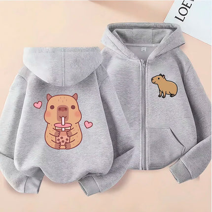 Zip Up Hoodie Kawaii Kids Capybara Children's Hoodie Zipper Children Capibara Sweatshirt Manga Clothes Kid Girl Boy Top Hoody