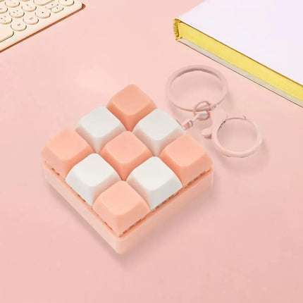 Clicky 9-Key Keyboard Keychain Pastel Fidget Key Ring Mechanical Switch Bag Charm for Gamers Office Desk Anxiety Relief Gift