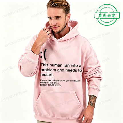 Blue Screen of Death Men Hoodies Needs More Pizza Geek Programmer Graphic Tracksuits Man Sportwear Geek Sweatshirts Tops Gifts