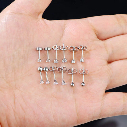 3-8mm Small Black Silver Color Earrings Stone CZ Crystal Ear Studs Surgical Steel Cubic Zirconia Helix Earring Women Accessories