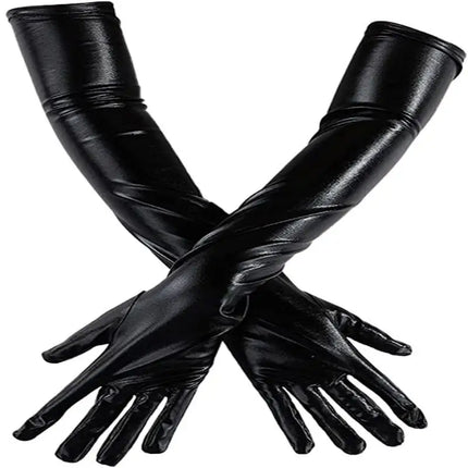 Adult Long Patent Leather Cosplay Gothic Style Nightclub Performance Gloves Halloween Costume Accessories Sexy Tight 【AliS8】