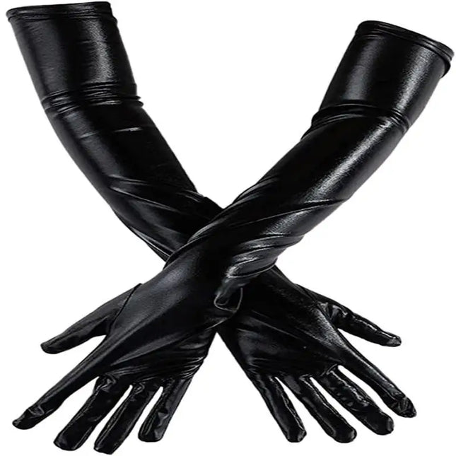 Adult Long Patent Leather Cosplay Gothic Style Nightclub Performance Gloves Halloween Costume Accessories Sexy Tight 【AliS8】