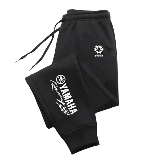 Yamaha logo letter printed multifunctional drawstring casual pants for men, loose straight leg sports pants