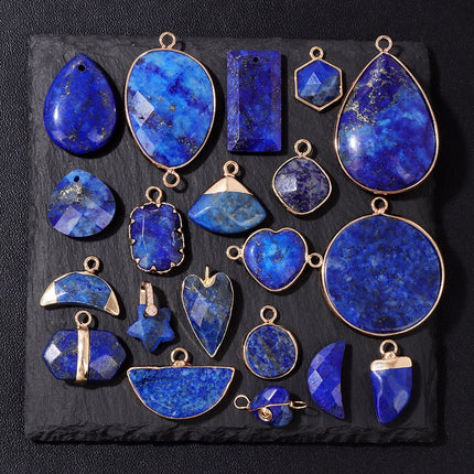 Blue Lapis Lazuli Pendant Gems Cross Hand Oval Shape Natural Stone Lapis Lazuli Charms for Jewelry Making Necklace DIY Bracelet
