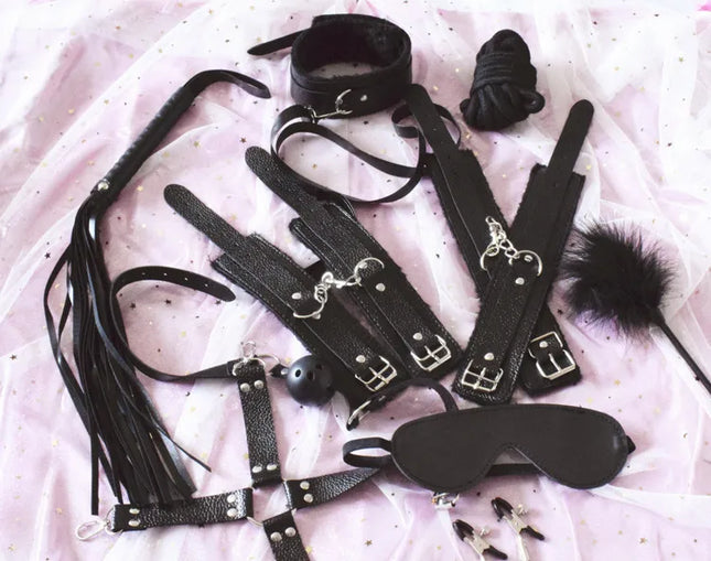 10pcs 7 Pcs Bondage Set BDSM Sex Exotic Accessories Sex Product Adjustable PU Leather SM Handcuffs Whip Rope Sex Toys for Woman