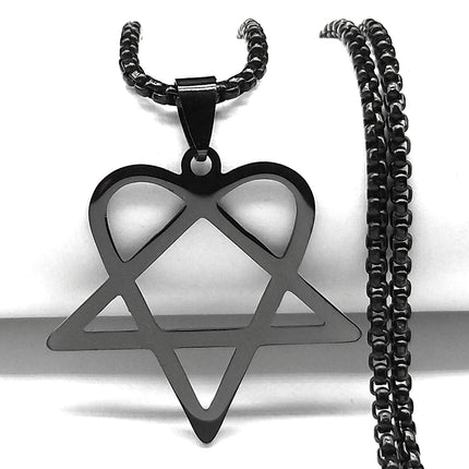 Hip Hop Rock Music Him Heartagram Star Heart Necklace for Women Men Stainless Steel Y2k Black Metal Band Goth Punk Chain Jewelry