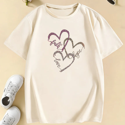 Leopard Print with Love Heart T-Shirts Kids Children's T-shirt Boys Girls Summer Spring Casual Top Tee Shirt