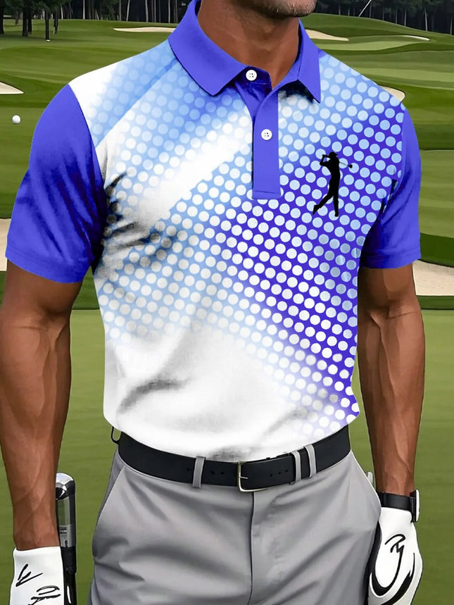 Golf-Themed Gradient Polka Dot Polo Shirt Men's Sports Casual Short-Sleeved Golf Course Exclusive Printed Top