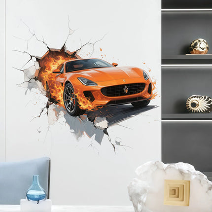3D Creative Wall Decal Sticker Car Theme Home Decor Wall Mural Fire Flame Design Self-Adhesive Bedroom Room Decoration