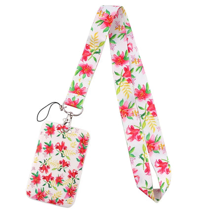 New Sakura Cherry Blossoms Flower lanyard card ID Badge Holder Keychain Pass Gym Mobile Kids Key Holder Key Rings Gift