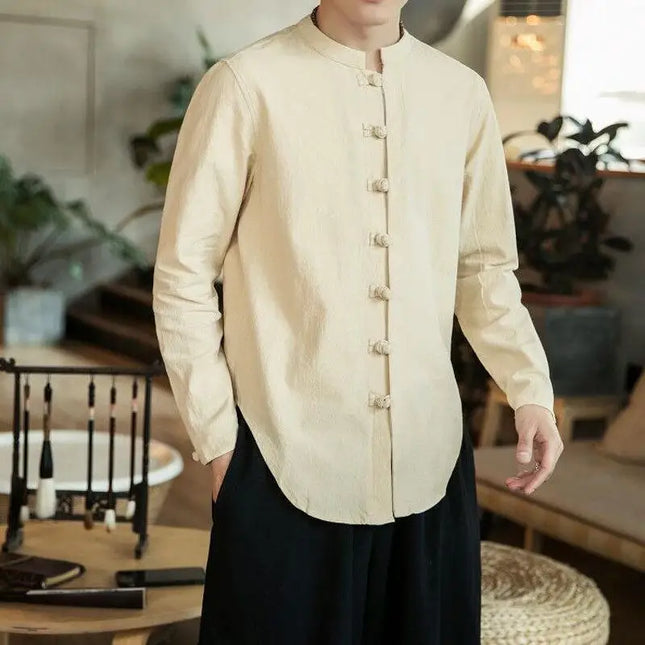 Versatile Loose-fit Long Sleeve Shirt Men's Casual Chinese Style Tang Suit Jacket Summer Lightweight Linen Top