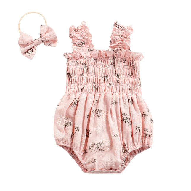 ma&baby 0-24M Baby Girl Romper Newborn Infant Jumpsuit Floral Print Sleeveless Clothing Headband Summer Outfits