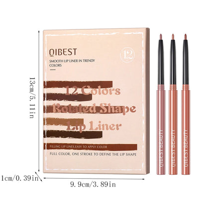 12-Piece Lip Liner Set - Long-Lasting, Waterproof, Nude Shades with Plant Squalane - Perfect Valentine's Day Gift for Her, Moist