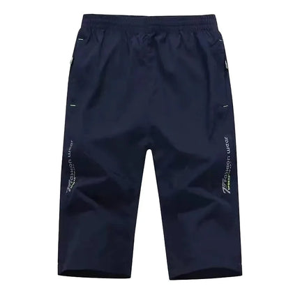 2025 New Men's Seven point Ice Silk Zipper Pocket Casual Pants Breathable Elastic Fabric Slimming Version Summer Outdoor Vacatio