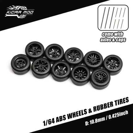1/64 Model Car Black Wheels with Fixed Rubber Tires Comes with rivets for Diecast Model  Refiting Parts 4pcs 1set