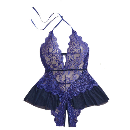 One Piece Crotchless Backless Underwear Transparent Lace Hollow Out Bodysuit Sexy Lingerie For Women Nightgown Erotic Clothing