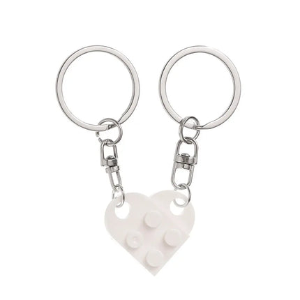2Pcs Cute Love Heart Brick Keychain for Couples Friendship Women Men Girl Boy Lego Elements Key Ring Birthday Jewelry Gift