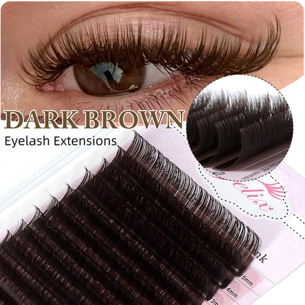 Yelix 16 Rows Dark Brown Premium Natural Individual Eyelashes Extensions Soft Classic Faux Cils Professional Supplies for Lash