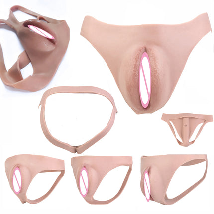 FAAK Silicone Crossdresser Thong Panty Camel Toe Hiding Gaff Shaping Brief Insertable Sexy Fake Pussy Vagina Underwear