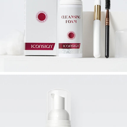ICONSIGN 60ml Lash Shampoo Brush Kit Professional Lash Foam Cleanser Pump Design No Stimulation Eyelash Mousse Lash Glue Remover