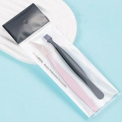 2Pcs Eyelash Tweezer Set Lash Pick Up Clip Pointed Flat Clip Lash Grafting Item Lower Eyelashes Applicator Portable Makeup Clamp