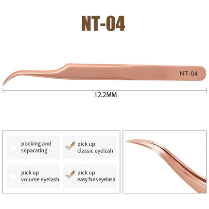 New Professional Fiber Tip Tweezers Rose Gold Lashes Tweezers Stainless Steel Eyelash Extension Tweezers Makeup Tools