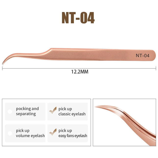 New Professional Fiber Tip Tweezers Rose Gold Lashes Tweezers Stainless Steel Eyelash Extension Tweezers Makeup Tools