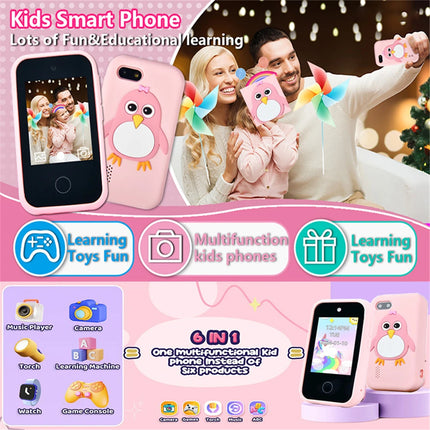 Smartphone Toy Kids with 44 Puzzle Games Dual Camera MP3 Player, Touchscreen Learning Toy Phone with Case for Boys Girls Gifts