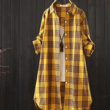 Plus Size Korean Style Plaid Blouses Medium Long Casual Style Shirt Loose Women All Match Long Sleeved Shirts Sunscreen Blouses