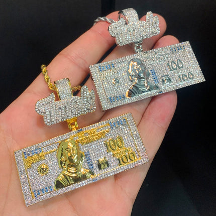 2025 New Trend Time Is Money Dollar Pendant Necklace Iced Out Bling Cubic Zirconia Charm Men Women Fashion Hip Hop Gifts Jewelry