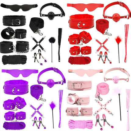 Bdsm Bondage Set Restraint Adult Game Handcuff Neck Collar Wrist Mouth Gag Strap Fetish SM Sex Toys for Woman Couples Product