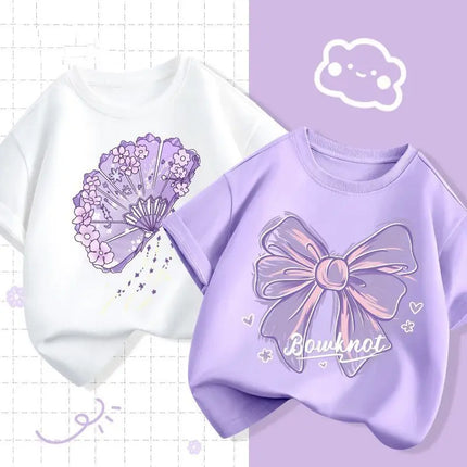 2pcs/pack Sanrio Summer Baby Girls Clothes Children Kuromi Printed Short Sleeve T-shirts Kid Cotton Cartoon Breathable Soft Top
