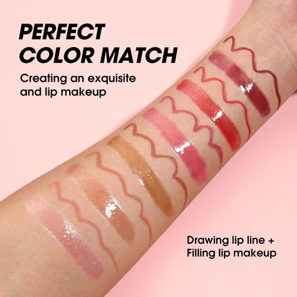 2pcs/Set Smooth Lip Liner+Lip Gloss Set Waterproof Liner Lip Combo Makeup, Long-Lasting Moisturizing Makeup Plump