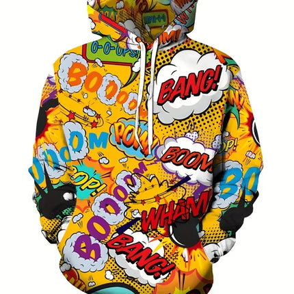 Colorful Cartoon Pattern Hoodies For Men Fun Anime Letter Ooops 3D Printed Sweatshirts Casual Long Sleeves Pullover Unisex Tops