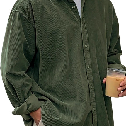 New Corduroy Shirt Men Long Sleeve Trendy Casual Loose Thick Autumn Winter Shacket Male Outerwear