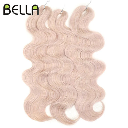 BELLA 24 inch Body Wave Crochet Hair 3PCS Synthetic Hair Braids Fake Hair Ombre Blonde Brown Natural Braiding Hair Extensions