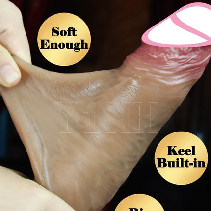 Skin-sliding foreskin dildo. Realistic dildos for women, anal-vaginal stimulation, long fake penis butt plug sex toys for women.