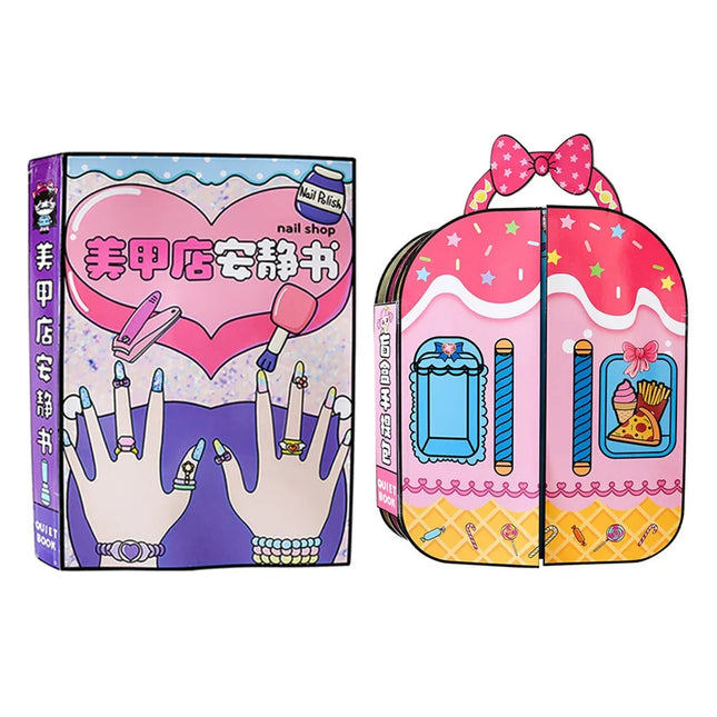 Developmental 3D Nail Shop Quiet Book Creative Homemade DIY Dress Up Puzzle Style Craft Makeup Quiet Book Toddlers