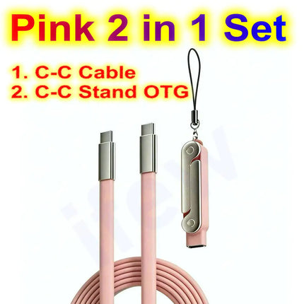 Foldable Charge Cable Usb C Charging Mobile Cable C Flat Charger for iPhone Kickcable Phone Kick Stand Ultra Fast Type C Wire 2M