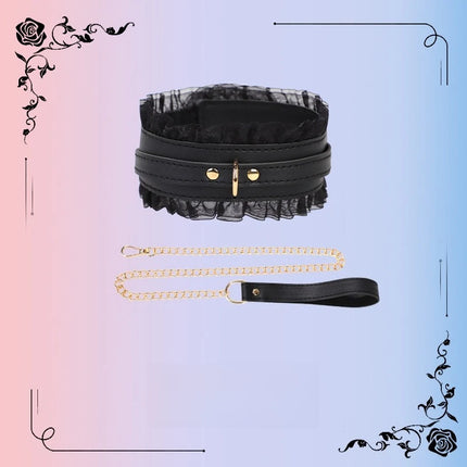 Sexy Lace Hand and Foot Cuffs with Leash Collar Bondage Seven-Piece Set Maid Training Props Couple Role-Play Intimate Toys 18+
