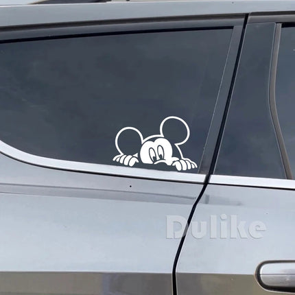 Lovely Mickey Mouse Peeking Vinyl Sticker For Car Window Bumper Decoration, Cute Cartoon Decals Decor