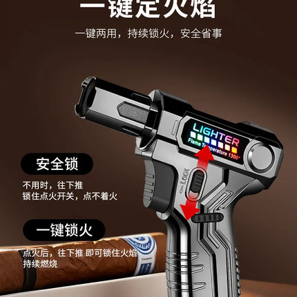Metal High-temperature High Flame Welding Gun Lighter Windproof Direct Spray Flame Safety Lock Kitchen Cigar Outdoor Lighter