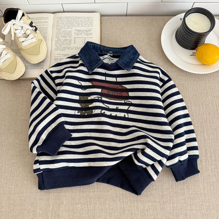 Children Polo Shirts 2025 Autumn Denim Tops for Kids Boys Striped Jumper Cartoon Girls Pullover Toddler Sweatshirts Baby Clothes
