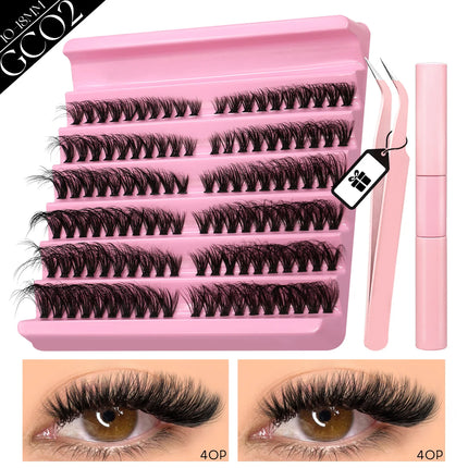 GROINNEYA Eyelash Clusters Kit Lash Clusters Wispy Natural DIY Lashes Clusters with Bottom Waterproof Bond and Seal Tweezers