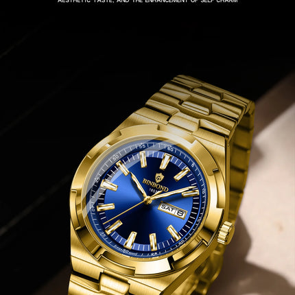 BINBOND New Luxury Quartz Men's Wristwatch Sport Men Watches Waterproof Luminous Date Week Stainless Steel Men's Watch Male Reloj