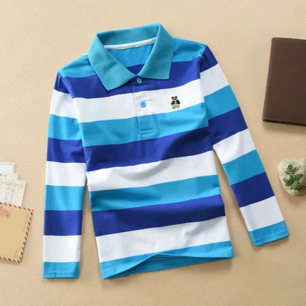 Boys Long-Sleeved Polo Shirts 2024 Spring Autumn Children's Clothing Kids Turn-Down-Collar Outerwear Teenager 1-14 Yrs Tops