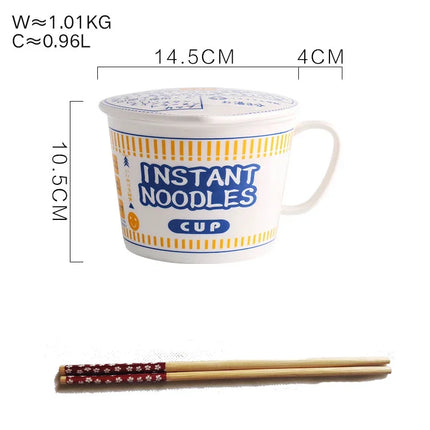 ins style creative instant noodle ceramic Cup bowl with cover bento box Student lunch box instant noodle Bowl soup Bowl set