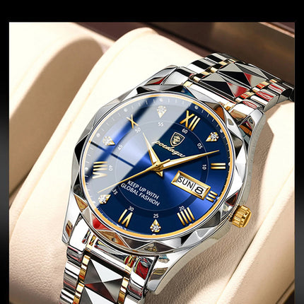 POEDAGAR Luxury Men Wristwatch Waterproof Luminous Date Week Watch For Man Stainless Steel Men's Watches Quartz Male Clock Sport